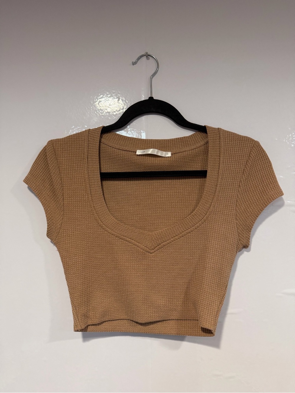 Women's Salty‎ Tan Short Sleeve Waffle Crop Top